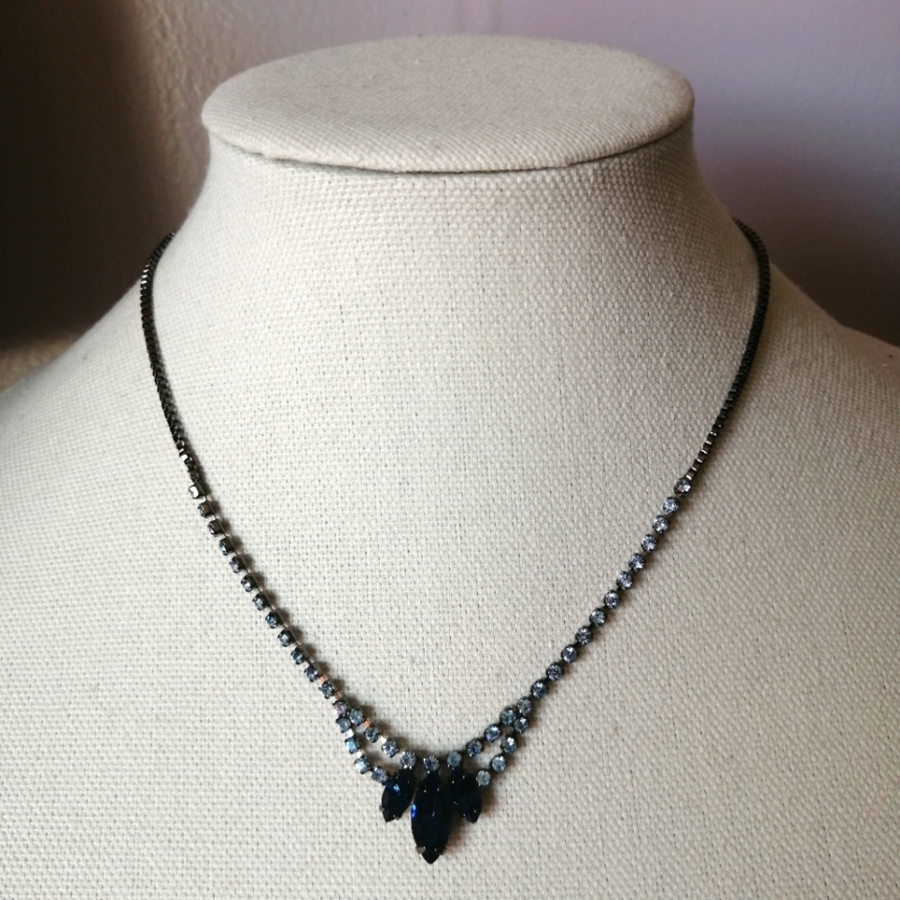 Marquise Cut Blue Black Rhinestone Collier Necklace